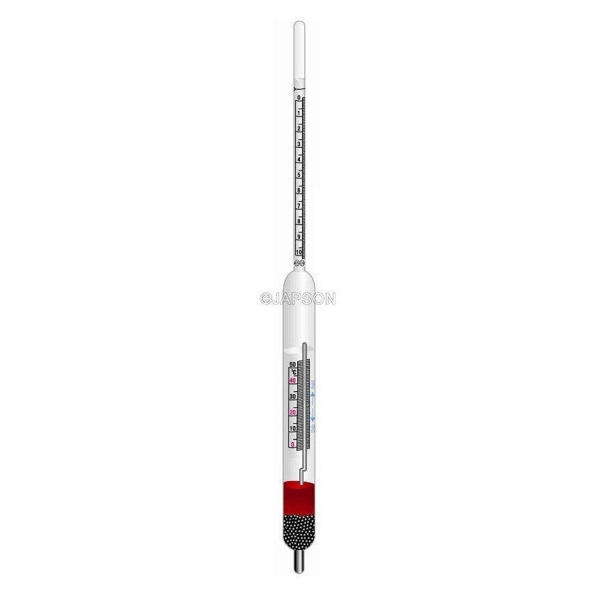 Hydrometer, Brix (°Bx), with built-in Thermometers (Thermohydrometer) Hydrometer, Brix (°Bx), with built-in Thermometers (Thermohydrometer)